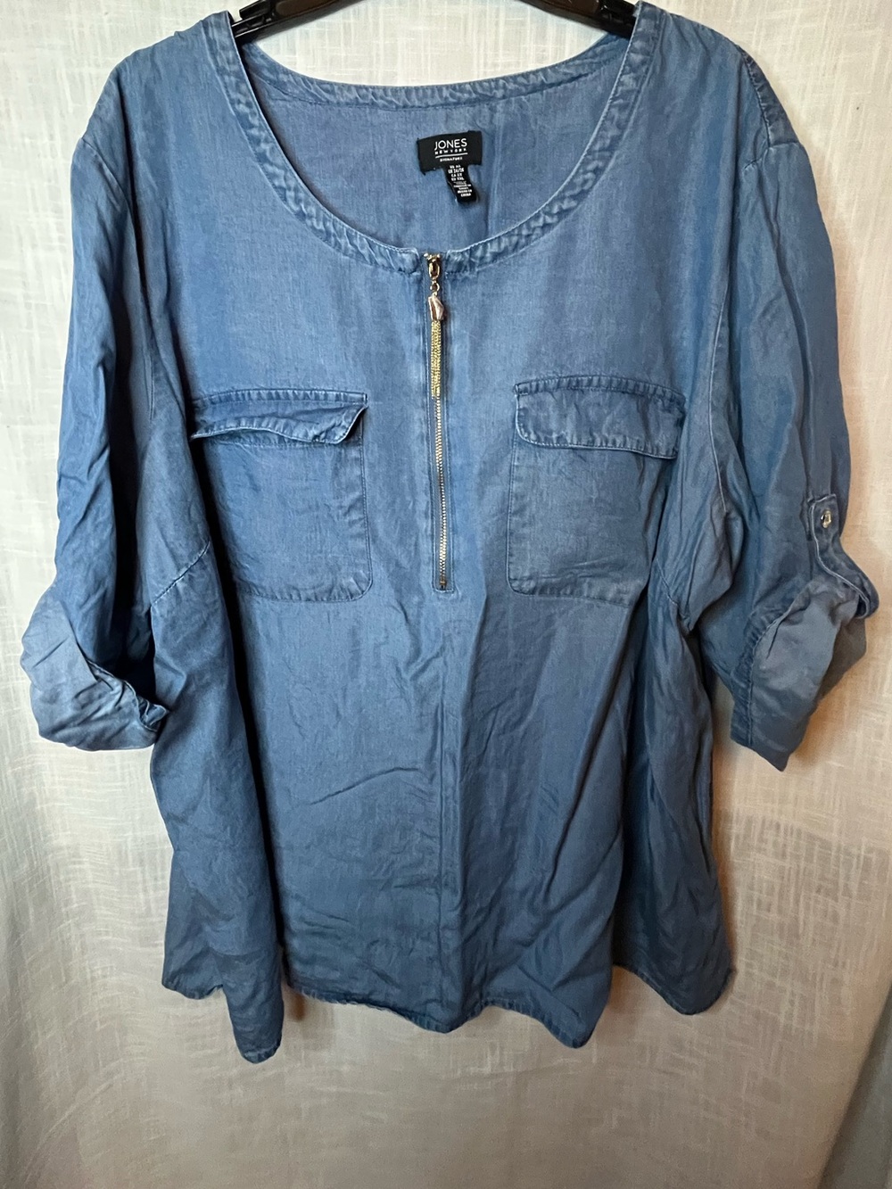 Jones New York Blue Half-Zip Tunic 3/4 sleeves Plus 3X Beachy loose coastal